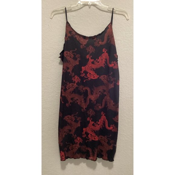 Shein Black & Red Dragon Print Spaghetti Strap Slip Dress 1XL - Picture 2 of 4